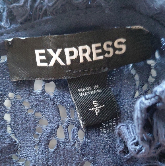Express Women's Navy Blue Puffed Sleeves Lace Blouse Size S - Picture 3 of 11